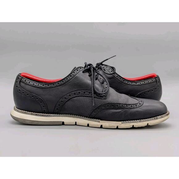 Cole Haan Grandsprint Wingtip ll Oxford Shoes Black Leather C20404 Size 10 M